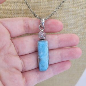 Vintage Designer SJ Larimar Moonstone 925 Sterling Silver Pendant Necklace